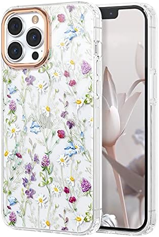 מארז פרחי זלקסי תואם ל- iPhone 13 Pro 6.1 2021, TPU רך וגמיש כיסוי אטום זעזועים דפוסי גן פרחים גוף מלא מארז