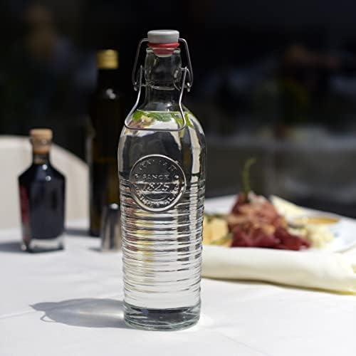 בקבוק מים בורמיולי רוקו אופיסינה / 37.25 עוז, כד זכוכית איטלקי / חותם אטום ומהדק מתכת / ידית קלה לנשיאה,