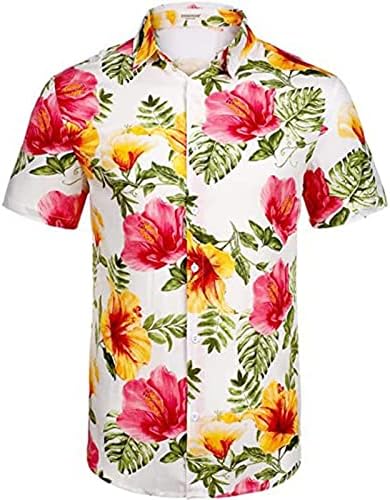 גברים שרוול קצר הוואי חולצות קיץ טרופי גרפי מזדמן כפתור למטה חוף חולצה חופשת הדפסת חולצות