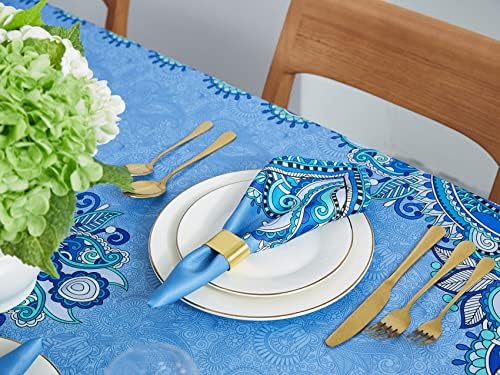מיקונוס כחול פייזלי אריח גובל מפת שולחן-קמטים משלוח שולחן בד עבור אביב קיץ קישוטים, פיקניקים ומסיבות-מקורה