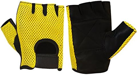 ראש ספורט עור רשת ללא אצבעות משקל הרמת תרגיל כושר כיסא גלגלים כפפות שחור/צהוב-021