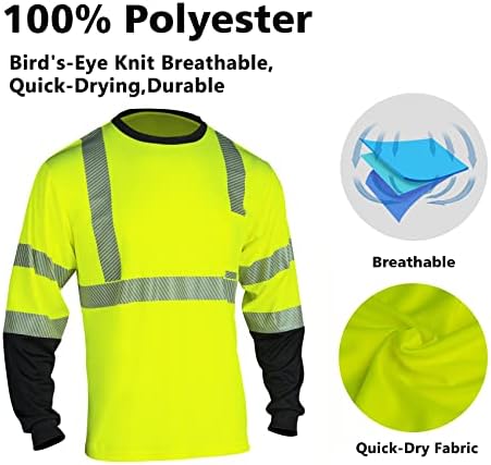 בטיחות Vendace רפלקטיבית היי מול חולצות שרוול ארוך לגברים ANSI Class 3 Voliest Building Work Work חולצות