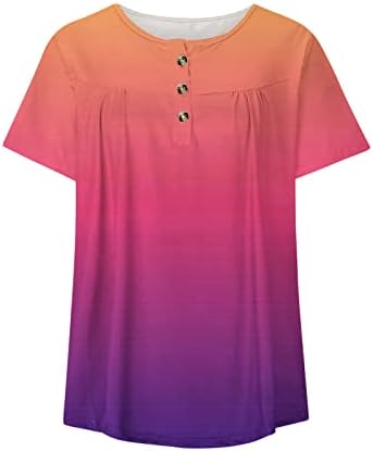 צמרות טוניקה נשים 2023 קיץ הסתר בטן שרוול קצר חולצות טירטס צבע חמוד בלוק חולצות הנלי חולצות מזדמנים