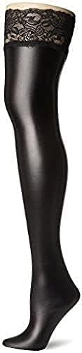 טסון נשים של הלבשה תחתונה שחור לייקרה מראה רטוב ירך גבוהה גרביים עם תחרה