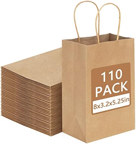 עוד 110 יחידות שקיות נייר חומות 5. 25 על 3.2 על 8 אינץ ' שקיות נייר קראפט שקיות מתנת נייר קטנות