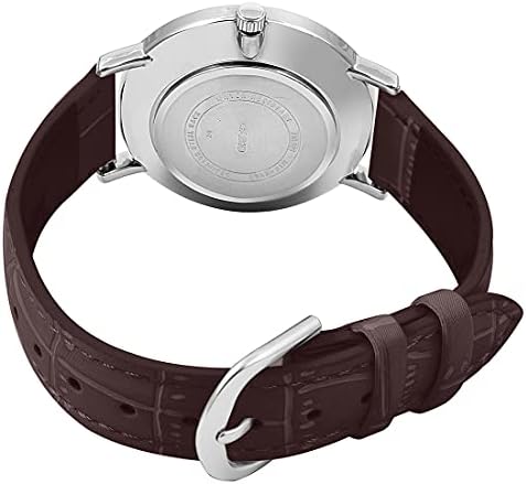 שעון אנלוגי עם רצועת עור חומה בצבע כחול חיוג מינימליסטי לגברים 01 ל-2 ב