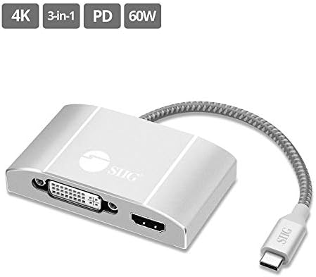 SIIG USB-C ל- HDMI/DVI/VGA מתאם צג וידאו עם טעינה של 60W טעינה לנייד PD-USB Type-C ממיר תצוגה