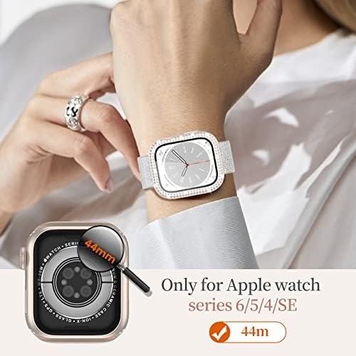 Letoid Apple Watch Fand Set & Case Set תואם ל- IWatch 44 ממ פנים בלבד, 3 חבילות ניילון אלסטי נמתח רצועת
