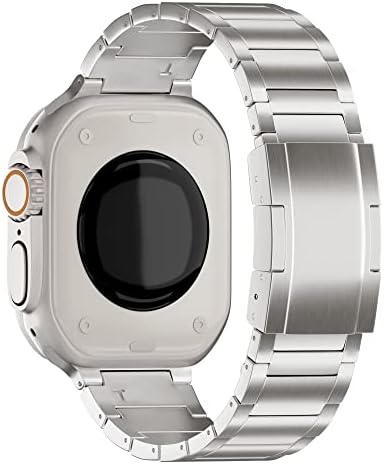 LDFAS תואם ללהקה של Apple Watch 49 ממ 45 ממ 44 ממ, רצועת שעון מטאל טיטניום עם אבזם כפתור כפול עבור להקות
