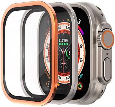 מגן מסך Ahnhsky עם מסגרת סגסוגת טיטניום לטיטניום עבור Apple Watch Ultra 49 ממ, מגע רגיש מקורי