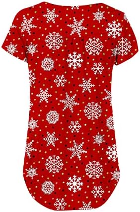 חולצות טי לחג המולד נ 'נ' צוואר חולצות טריקו רכות שרוולים קצרים כפתור טוניקה חולצות שלג חולצות מודפסות