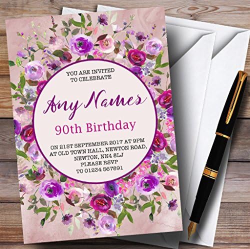 פרחוני מים ורודים וסגולים פרחוני 90 זמנות למסיבת יום הולדת בהתאמה אישית