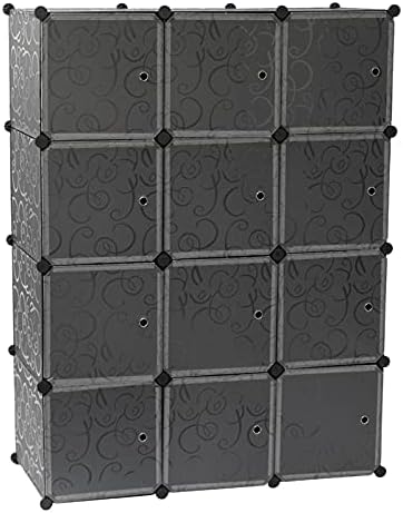 קוביית אחסון 12-קוביית ארון ארגונית אחסון מדפים קוביות ארגונית ארון ארון עם דלתות לבן ושחור צבע
