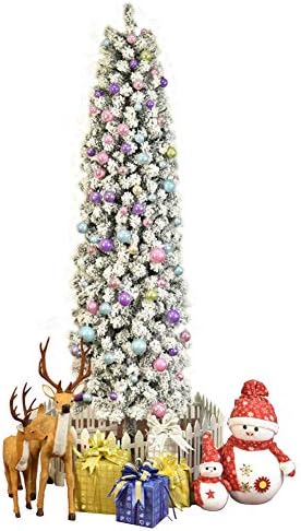 CYAYQ שלג נוהר עץ חג המולד מלאכותי, עיפרון אשוח עץ דק לחופשת פסטיבל מקורה וחיצוני קישוט, עמיד בלהבה