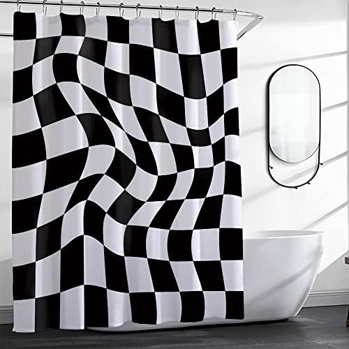דה-מידיוס-שחור לבן אסתטי אסתטי וילון מקלחת וילון טריפי שנות ה -70 רטרו היפי מופשט מורדן צבעי מים דקורטיביים