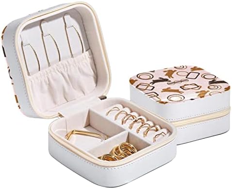 קופסאות תכשיטים של Rodailycay לנשים, תיבת אחסון תצוגה ניידת, ארנב וצללית גיאומטרית הדפסת עור תכשיטים