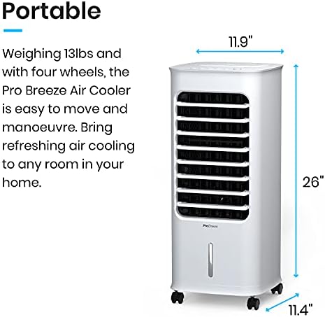 Pro Breeze Evaporative Air Cooler למאוורר קירור חדרים - קירור אוויר 3 ב -1 נייד עם 6 QT