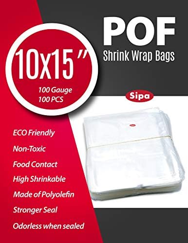 SIPA 10x15 אינץ '100 יחידות 100 מד POF POF חור שאינו מתנפץ שקיות גלישת שקיות ללא ריח מושלמות לעטיפת נייר