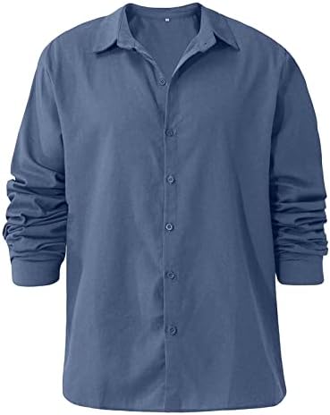 חולצות פשתן כותנה של שרוול ארוך לגברים חולצות קז'ואט נוחות בחולצה למטה רגילה חולצות חוף קיץ רגילות