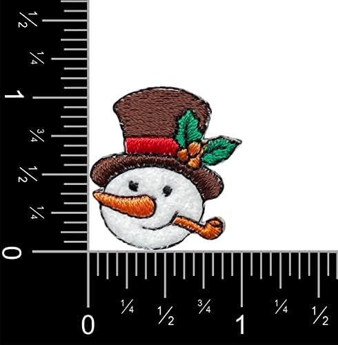 איש שלג לחג המולד חובש כובע עליון עם צינור תירס ברזל רקום על תיקון