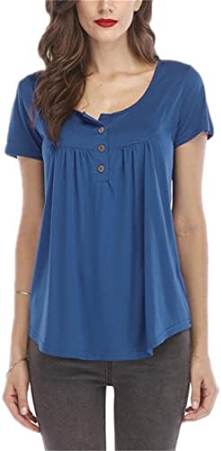 נשים של מוצק צבע קיץ קצר שרוול צוואר חולצה טוניקת חולצות חולצה חולצות טאק כפתור רופף חולצה למעלה