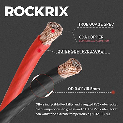 Rockrix 4 מד 25ft שחור ואודיו אדום מכונית אדומה כבל חוט מגע רך