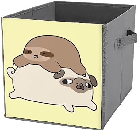 Sloth ו- PUG מתקפל באחסון בד קוביות קוביות קופסאות מתקפלות עם ידיות