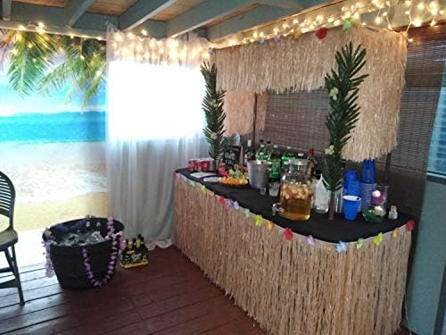 לואאו דשא שולחן חצאית עבור ואאו המפלגה טיקי בר קישוטי 9 רגל הוואי רפיה שולחן חצאיות עבור הוואי טרופי ואאו מסיבת