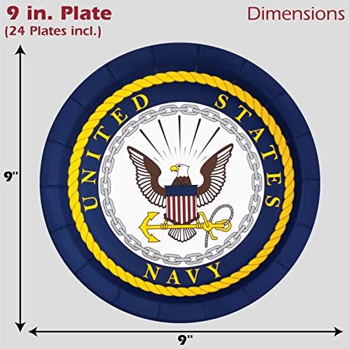 צלחות מפלגת חיל הים האמריקאיות של Havercamp! כולל 24 ליטר. צלחות ארוחת ערב עגולות בגודל 9 אינץ 'בחותם