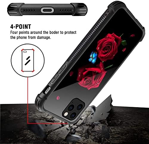 מארז DJSOK iPhone 12, פרפר רוז אדום iPhone 12 Pro מקרים לנשים בנות, עיצוב דפוס אחורי פגוש אטום זעזועים