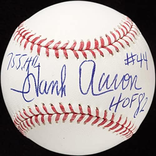 האנק אהרון מדהים חתם על בייסבול בייסבול סטטוס בכתובת כבד - כדורי בייסבול עם חתימה