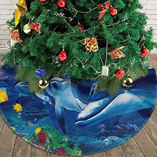 Lveshop ים כחול עולם אלמוגים דולפין חצאית עץ חג המולד יוקרה עגול מקורה מחצלת חיצונית כפרי קישוטי