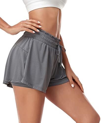 אימון זורם של Uopoby לנשים מפעיל מכנסיים קצרים מותניים גבוהים מכנסיים קצרים ספורט חצאית אתלטית