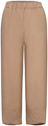 מכנסי קאפרי לנשים כותנה פשתן רחבה קפריס קפריס נשים קיץ מכנסיים קצוצים חוף מותניים אלסטיים מכנסי
