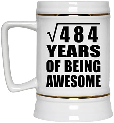 Designsife 22 יום הולדת שורש מרובע של 484 שנים של להיות מדהים, ספל קרמיקה קרמיקה של 22oz בירה עם ידית