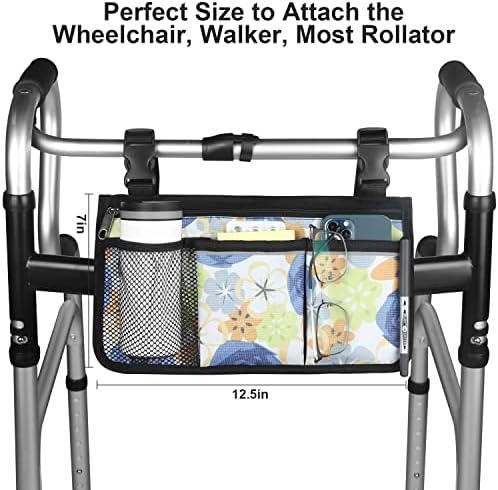 עדכון פרח צבע כיסא גלגלים תיק צד ארגונית אחסון משענת פאוץ עם מחזיק כוס פס רעיוני שימוש עמיד למים בד, עבור רוב כסאות
