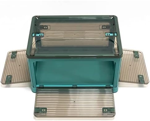 RAMGTW קופסת אחסון פלסטיק ברורה גדולה עם גלגלי מכסה פחי אחסון מתקפלים עם חמש דלתות מארגן מכולות