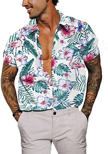 חולצת הוואי מזדמנת של רנאובין כפתור שרוול קצר פרחוני במורד חולצות חוף לגברים