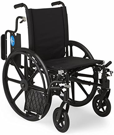 מדליין פרימיום כיסא גלגלים קל משקל, זרועות שולחן הפוך ומשענות רגליים מתנדנדות, מושב 20 על 18