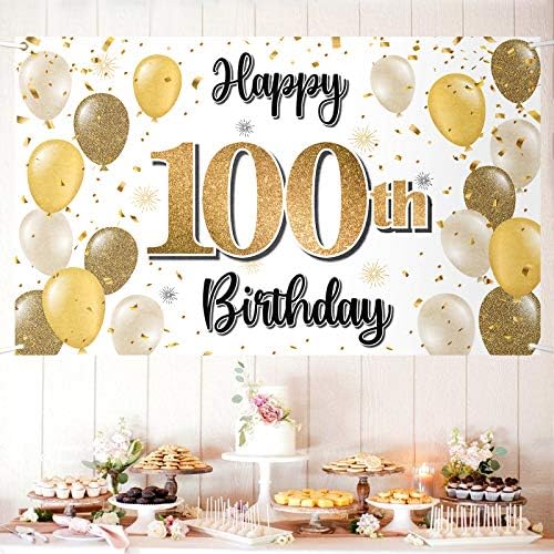 לאסקייר יום הולדת 100 שמח באנר גדול-לחיים עד 100 שנה יום הולדת בית צילום קיר רקע, קישוטים למסיבת