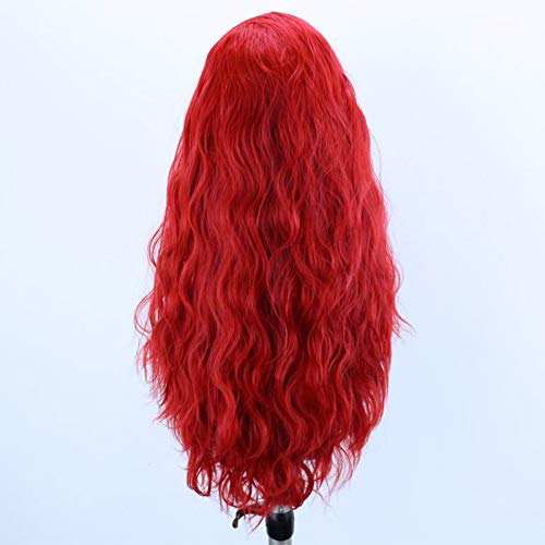 חושים שיער אדום צבע סינטטי תחרה מול פאה רופף גוף גל חום סיבים עמידים מראש קטף אש אופנה אדום