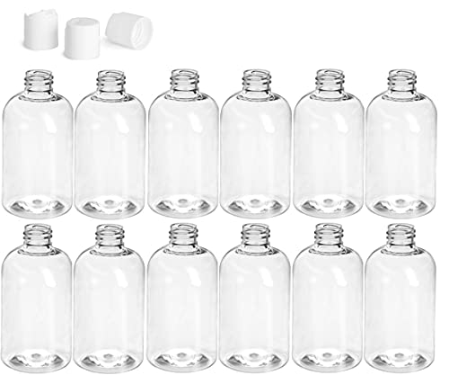 4 אונקיה של בוסטון בקבוקים עגולים, פלסטיק לחיות מחמד ריק ללא מילוי BPA, עם מכסי דיסק לחץ לבנים למטה