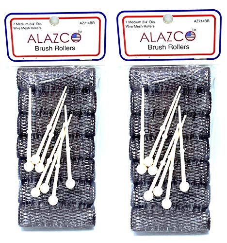Alazco 14 PC בסגנון וינטג 'רולר שיער גלילי מברשת בינוני וסיכות תלתלי שיער רשת עם זיפים 2.5 x 3/4, עם סיכות נעילה