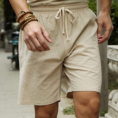מכנסי פשתן כותנה של Beuu למותניים אלסטיות של גברים רושמים מכנסיים קצרים ברמודה קצרים בקיץ מכנסי