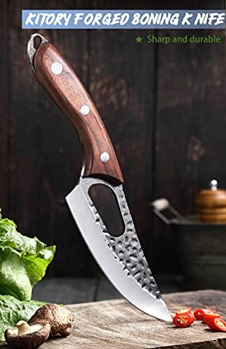 Kitory בשר קלבר 6 אינץ ', סכין ויקינג מזויף סכין סכין סכין פילט דיג ופיתיון סכין, טאנג מלא פטיש HC סכין