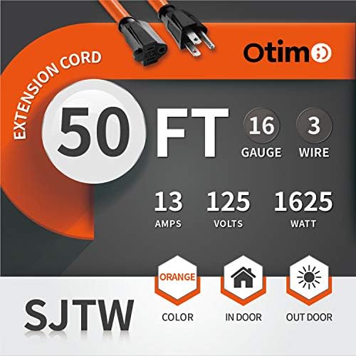 OTIMO 50 FT 16/3 SJTW כתום, כבל הרחבה חיצוני - 3 תקע קרקע של שבה, 13A 1625W, מים ומזג אוויר,