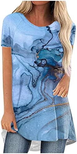 אופנה לנשים שרוול קצר שיש הדפסת טוניקה חולצה טוניקס מזדמן צוואר עגול טש חולצות טי רופפות