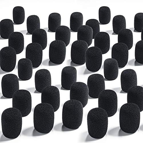 50 חתיכות קצף מיקרופון שמשות מיקרופון מכסה קצף הגנה עבור קטן דש ואוזניות מיקרופונים, שחור