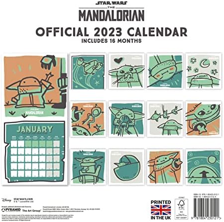 פירמידה בינלאומית דיסני מלחמת הכוכבים לוח השנה של הילד המנדלורי 2023 - חודש למתכנן תצוגה 30 סמ x 30