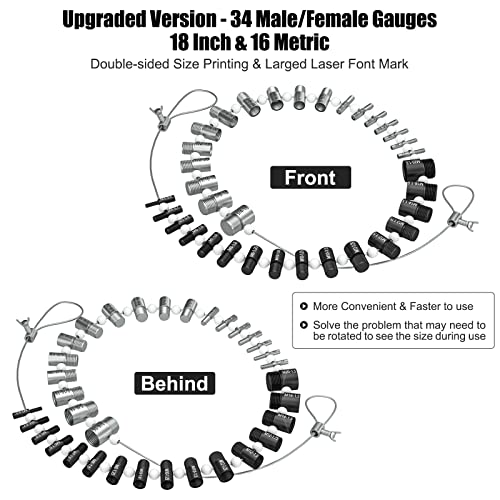 עיצוב לולאת חוט נתיק-34 מודד זכר / נקבה-18 אינץ ' ו-16 מודד מזהה בודק גודל אגוז ובורג נתיק מטרי